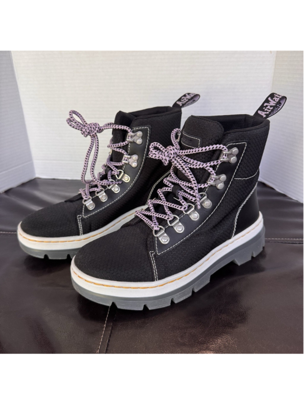 New Dr. Martens Combs Nylon Ripstop Boots Size:7 Women Black/White/purple